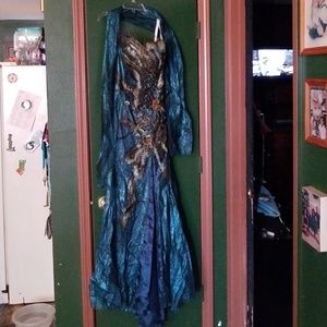 Tony Bowls Peacock evening gown